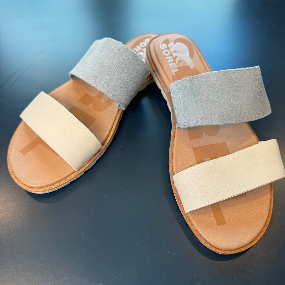 Sorel Women 7.5 Roaming Strap Slide Sandal Sea Salt Chalk Blue White Coastal - Picture 10 of 10